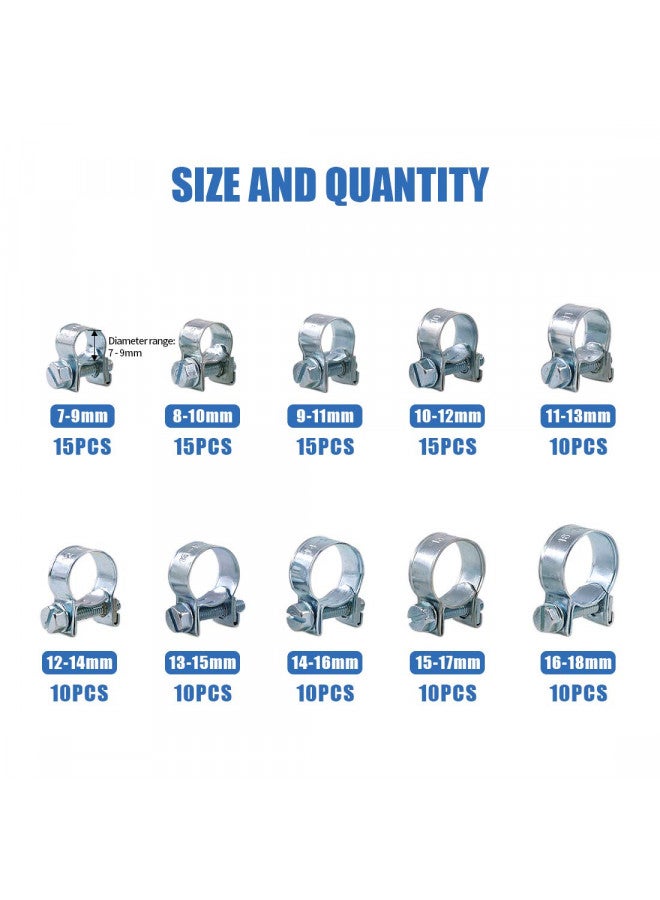 Glarks مجموعة مشابك خرطوم صغيرة بأسلوب حقن الوقود 120 قطعة 10 أحجام لخرطوم الديزل والبنزين - Image 1