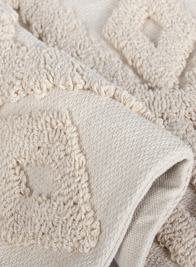 RinRinfam Boho Tufted Lumbar Throw Pillow Cover 12x 20, Modern Simple Diamond Farmhouse Neutral Linen Pillow Cushion Cases with Tassels, Cream Decorative Pillows for Bed, Outdoor Couch Bedroom Car - Image 5