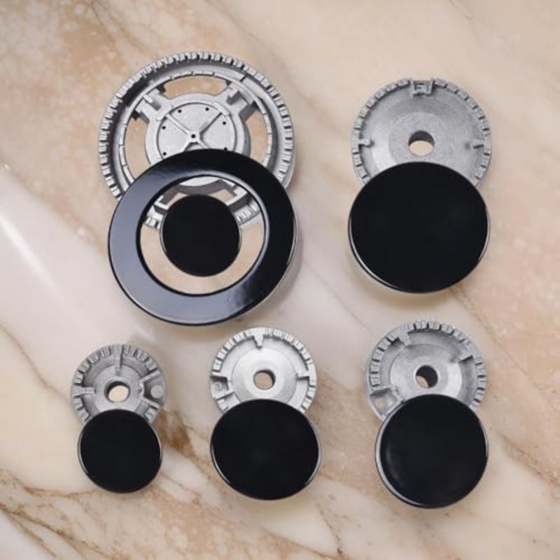 4-Pack Universal Gas Stove Burner Cap Set Flame Crown Lid for Cookers, Ovens, Gas Hobs Stainless Steel, Black, Heat-Resistant Durable - Image 2