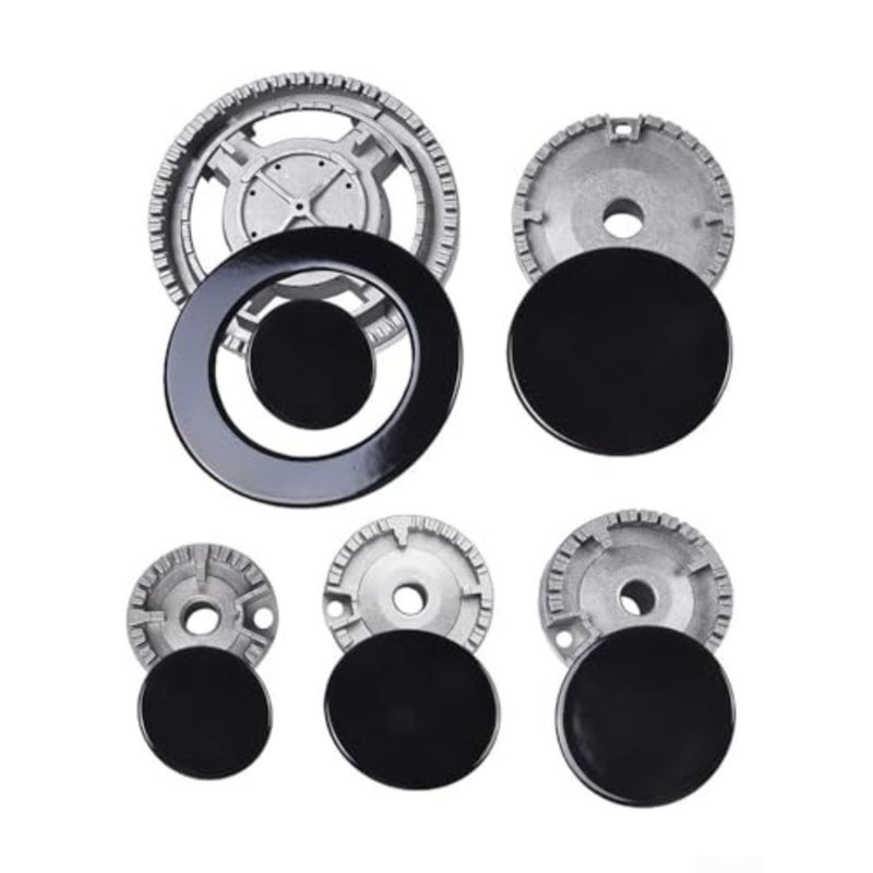 4-Pack Universal Gas Stove Burner Cap Set Flame Crown Lid for Cookers, Ovens, Gas Hobs Stainless Steel, Black, Heat-Resistant Durable - Image 1