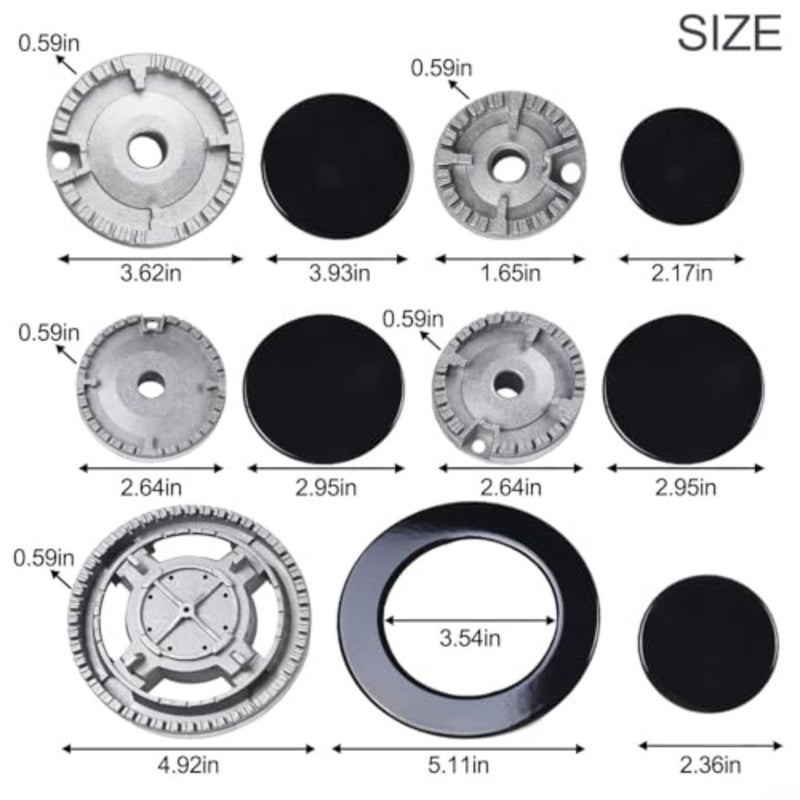 4-Pack Universal Gas Stove Burner Cap Set Flame Crown Lid for Cookers, Ovens, Gas Hobs Stainless Steel, Black, Heat-Resistant Durable - Image 4