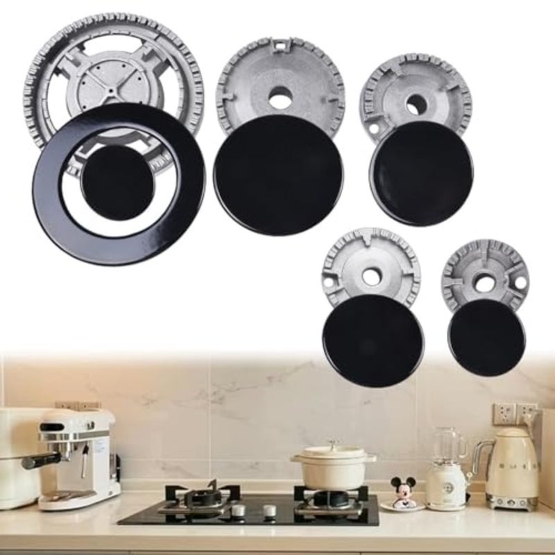 4-Pack Universal Gas Stove Burner Cap Set Flame Crown Lid for Cookers, Ovens, Gas Hobs Stainless Steel, Black, Heat-Resistant Durable - Image 3