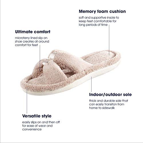 isotoner Women’s Indoor/Outdoor Slip-on Microterry X-Slide Slippers with Satin and Memory Foam Comfort , Taupe, 6.5-7 US - Image 5