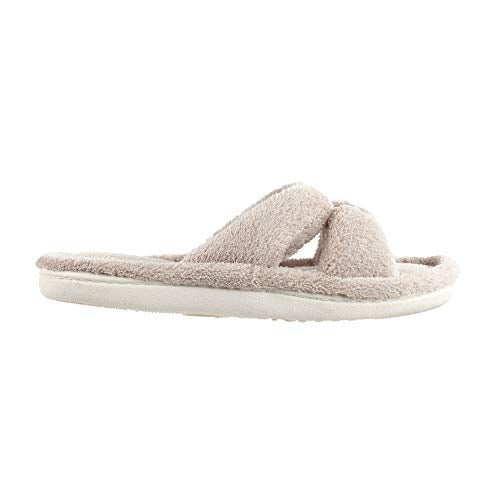 isotoner Women’s Indoor/Outdoor Slip-on Microterry X-Slide Slippers with Satin and Memory Foam Comfort , Taupe, 6.5-7 US - Image 2