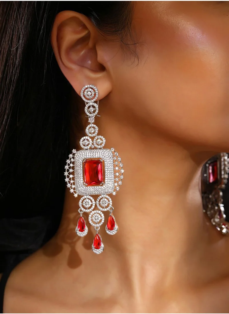 Priyaasi American Diamond-Studded Contemporary Drop Earrings