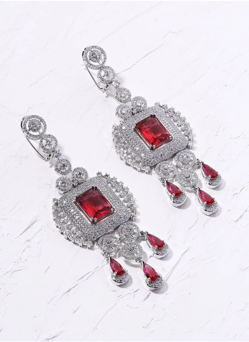 Priyaasi American Diamond-Studded Contemporary Drop Earrings