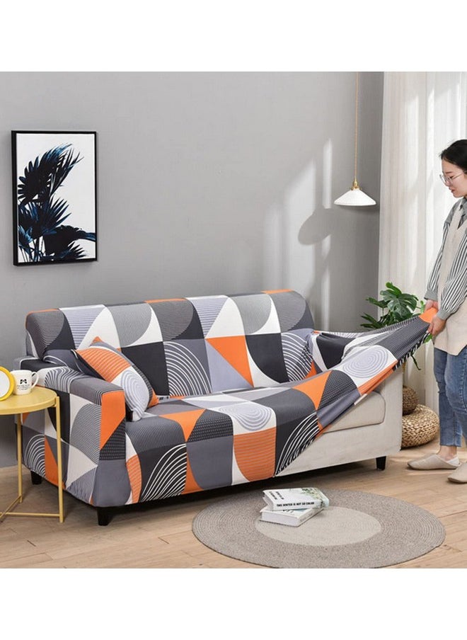 HOUSE OF QUIRK House of Quirk Universal Triple Seater Sofa Cover Big Elasticity Cover for Couch Flexible 140 GSM Sofa Slipcover (Grey/Orange Abstract, 185-230cm)  - Image 2