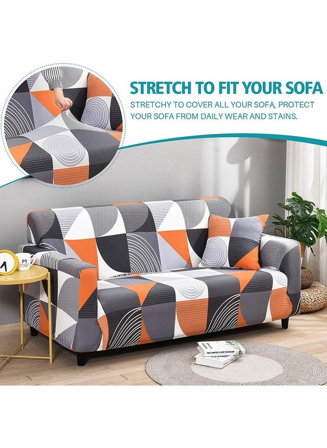 HOUSE OF QUIRK House of Quirk Universal Triple Seater Sofa Cover Big Elasticity Cover for Couch Flexible 140 GSM Sofa Slipcover (Grey/Orange Abstract, 185-230cm)  - Image 4