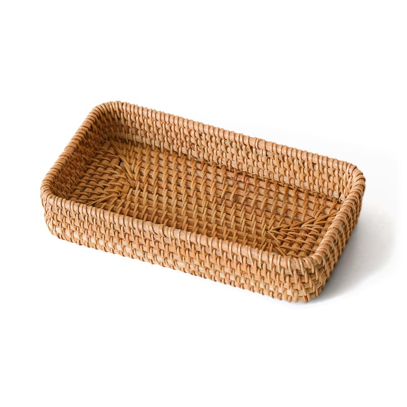 S310 Small Rattan Serving Tray, Natural Wicker Decorative Tray Handwoven for Keys Trinkets Rings Cosmetics, Decorative Jewelry Perfume Tray for Coffee Table Entryway Living Room(8.2" Ã— 4.3") - Image 1