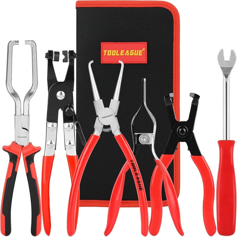 TOOLEAGUE Varied global sizing picks Fuel Line Pliers Set 6Pcs, Hose Remover, 9" Fuel Filter Caliper, Hose Pipe Clamp Clip, Flat Hose Clamp Plier, 30 Degree Disconnect Pliers Set for Auto Maintenance with Storage Case Cost effective global grade quality - Image 1