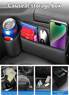 Generic Car Seat Gap Filler, Automotive Seat Leather Storage Box with Cup Holder, Driver Side Seat Gap Organizer Adjustable Front Seat Storage Organize for Phones Glasses Keys Cards, Black  - Image 4