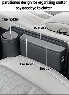 Generic Car Seat Gap Filler, Automotive Seat Leather Storage Box with Cup Holder, Driver Side Seat Gap Organizer Adjustable Front Seat Storage Organize for Phones Glasses Keys Cards, Black  - Image 3