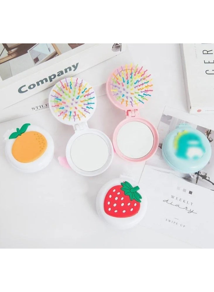 مشط تدليك دائري للشعرمشط تصفيف مع مراه قابله للطي مثالياً للاستخدام أثناء التنقل أو السفر. الأسنان المرنة توفر تدليكاً لطيفاً لفروة الرأس خفيفه الوزن (ابيض) - Image 3