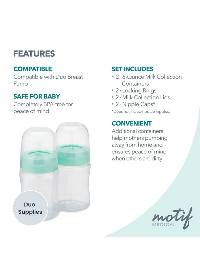 Motif Medical Motif Medical Breast Milk Storage Bottles for Duo Breast Pump - Durable Plastic Breastfeeding Essentials w/Locking Rings, Lids & Nipple Caps - Breast Milk Container (Set of 2, 160 ml) - Image 2