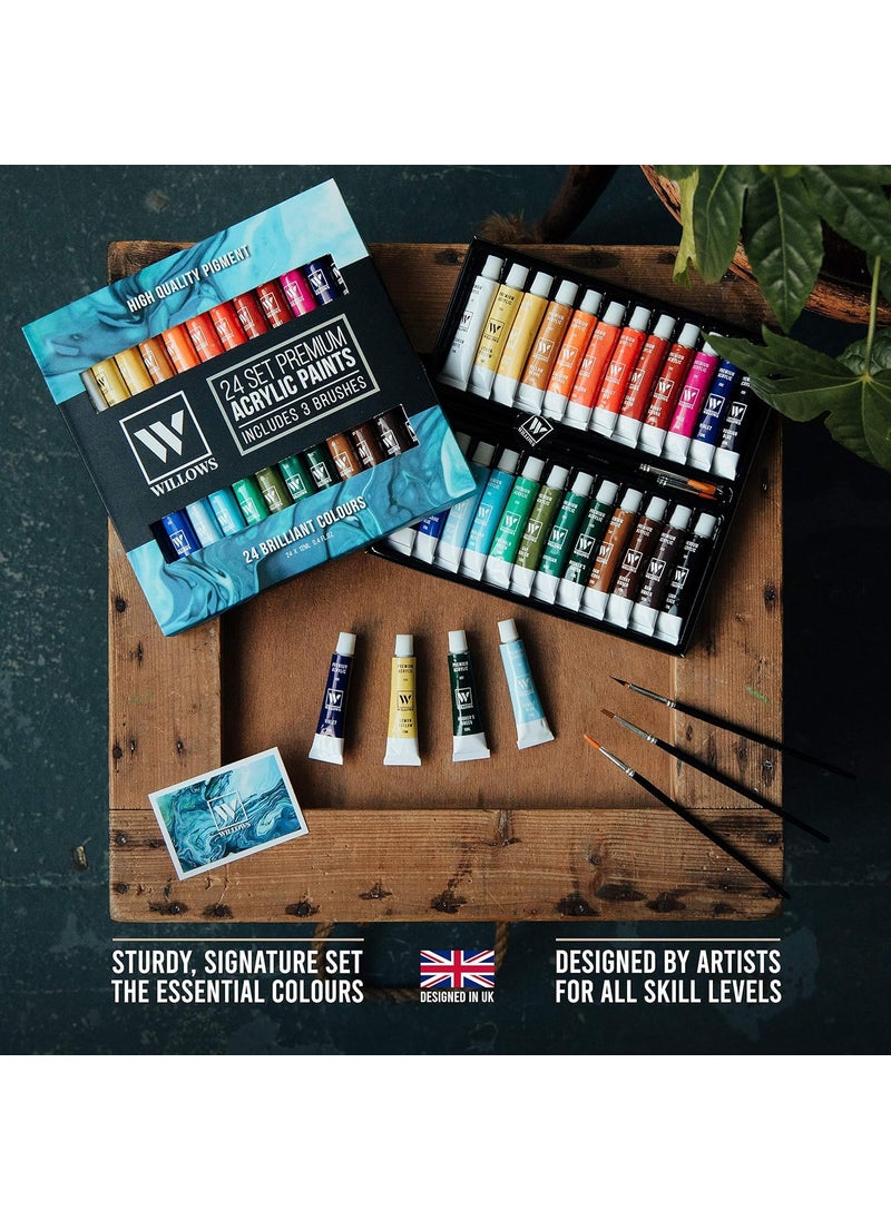 STORE 2508 - Store2508 Willows Acrylic Paint Set – 24 Premium Acrylic Paint Tubes (12ml), 3 Brushes, Palette, 12 Pcs Canvas. Vibrant, Non-Toxic Pigments for Canvas, Glass, Plastic, Rocks, Arts and Crafts - Image 1