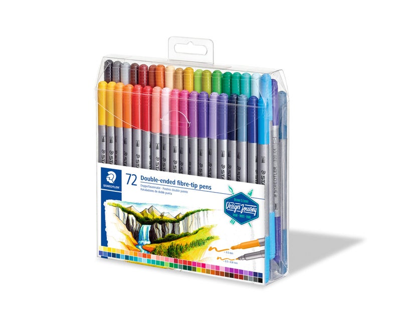 STAEDTLER 3200 TB72 Design Journey Double-Ended Fibre-Tip Pens with Two Nibs - Narrow and Wide, Pack of 72 - Image 1