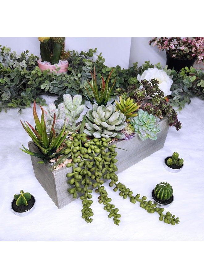 Supla Artificial Pre-Made Succulent Wood Planter Arrangement 10 Pcs Assorted Fake Succulent Plants in Rectangular Wooden Planter Box Faux Potted Succulents Centrepiece Succulent Garden - Image 3