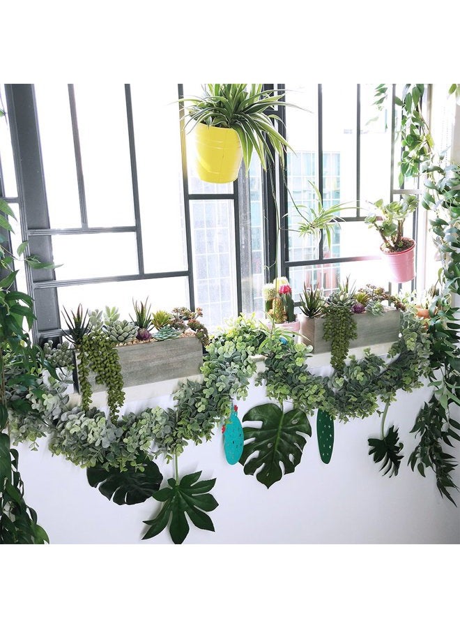 Supla Artificial Pre-Made Succulent Wood Planter Arrangement 10 Pcs Assorted Fake Succulent Plants in Rectangular Wooden Planter Box Faux Potted Succulents Centrepiece Succulent Garden - Image 5
