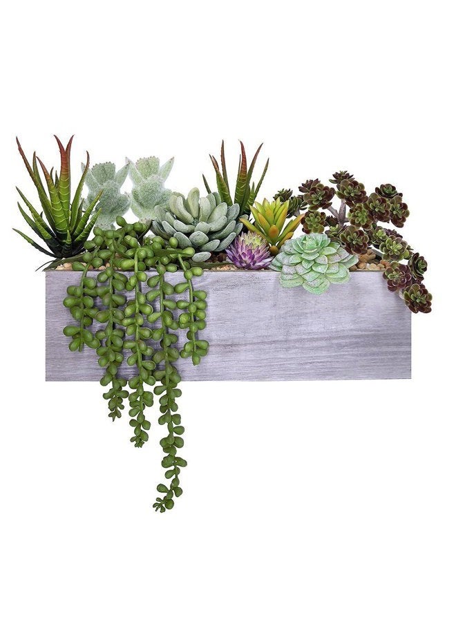 Supla Artificial Pre-Made Succulent Wood Planter Arrangement 10 Pcs Assorted Fake Succulent Plants in Rectangular Wooden Planter Box Faux Potted Succulents Centrepiece Succulent Garden - Image 1