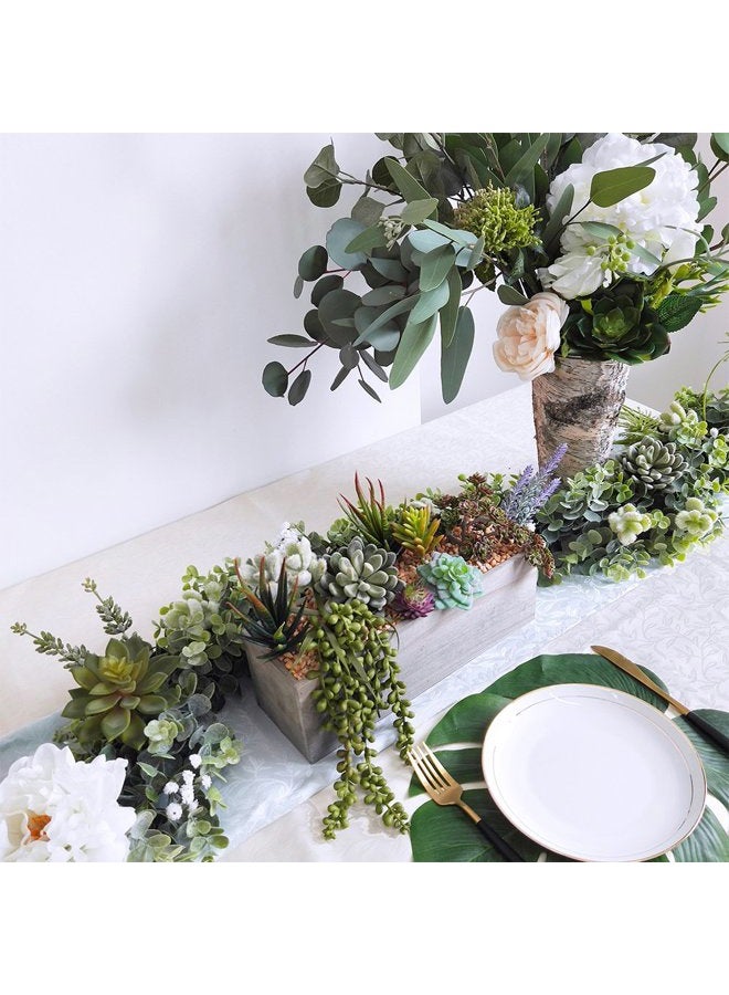 Supla Artificial Pre-Made Succulent Wood Planter Arrangement 10 Pcs Assorted Fake Succulent Plants in Rectangular Wooden Planter Box Faux Potted Succulents Centrepiece Succulent Garden - Image 4