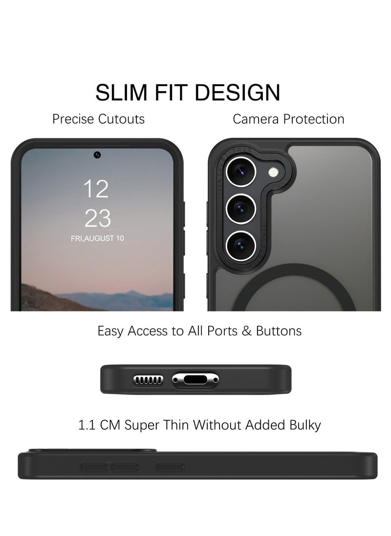 Eligo - حافظة لهاتف Samsung S23 Plus، متوافقة مع MagSafe، غطاء خلفي مغناطيسي شفاف غير لامع مقاوم للصدمات مع مغناطيس قوي، حافظة هاتف رفيعة ورفيعة للحماية الكاملة لهاتف Galaxy S23 + 5G (أسود) - Image 1