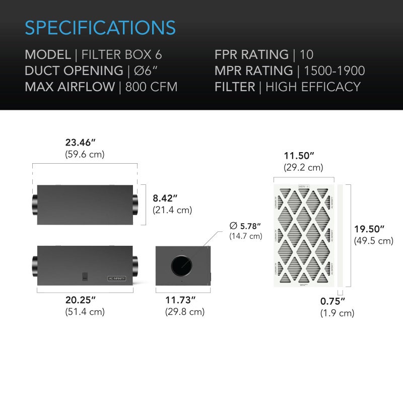 AC Infinity Inline Filter Box 6" with High Efficacy Filter, Whole House HVAC Filtration Kit, Fits 6-Inch Inline Duct Fans for Fresh Air Intake and Ventilation - Image 5
