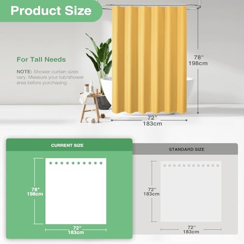 Dynamene Long Fabric Shower Curtain - 78 inch Long Waffle Weave Weighted Cloth Shower Curtains for Bathroom, Neutral Heavy Duty Hotel Spa Luxury Bath Curtain Set with 12 Hooks, 72x78, Gold - Image 3