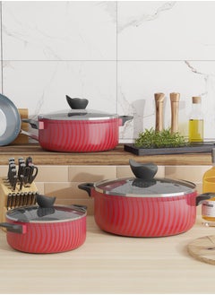 Baroly 6 Piece Cookware Set with Red Glass Lid  - Image 1