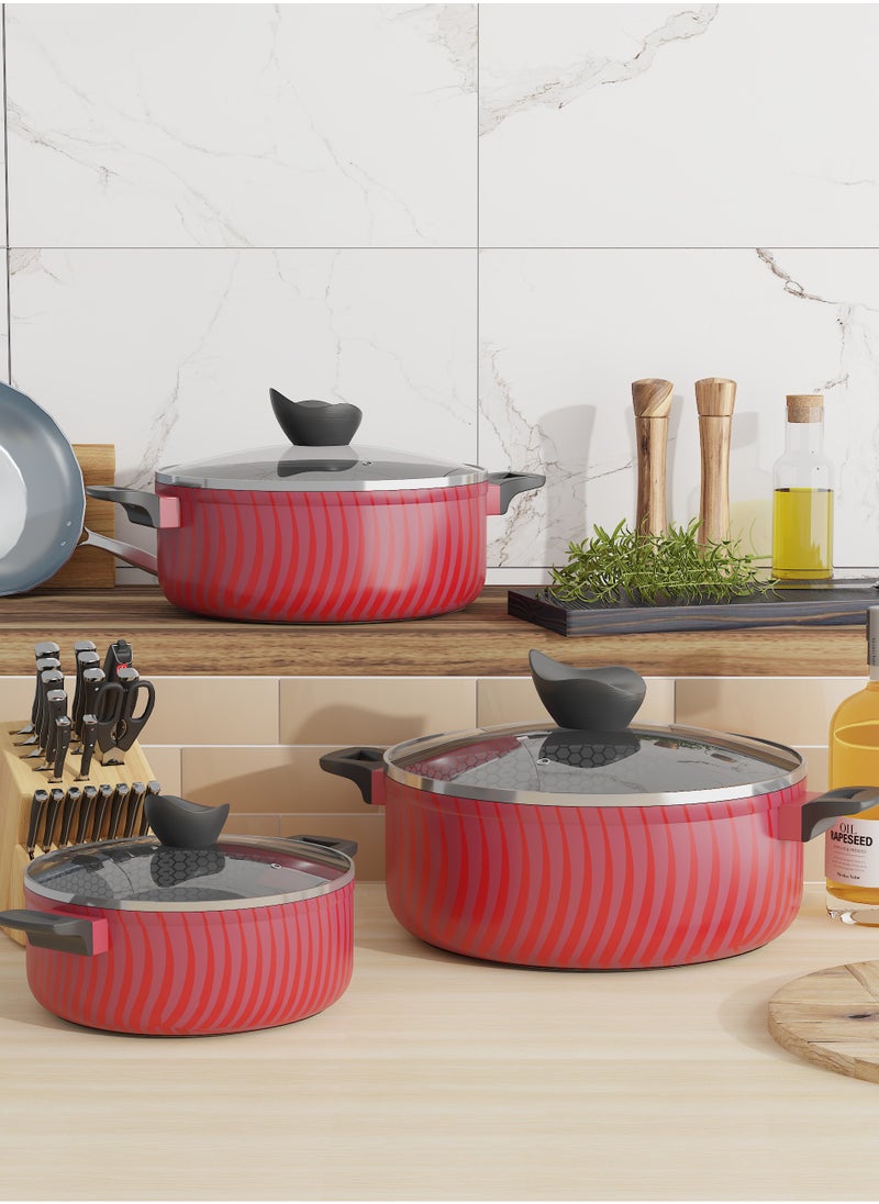 Baroly - 6 Piece Cookware Set with Red Glass Lid - Image 1