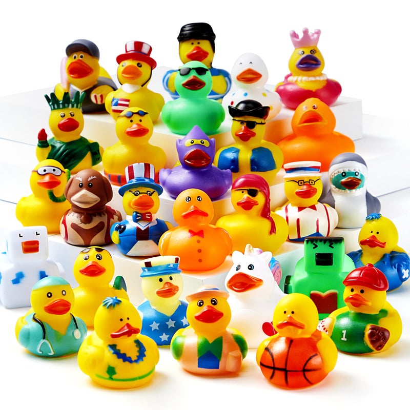 JOYIN 30 Pcs Rubber Ducks, Random Assortment Ducks Bulk with Mesh Carry Bag, Mini Rubber Duckies for Baby Bath Toys, Kids Toddler Summer Pool Toys Birthday Gifts Party Favors - Image 1