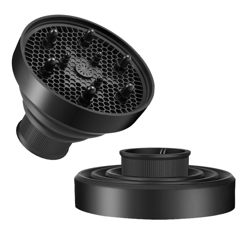 WAJIAYON Universal Collapsible Hair Dryer Diffuser Attachment- Salon Grade tool,Lightweight Foldable Portable Travel Folding Design Fit Most of blow Dryers-Black