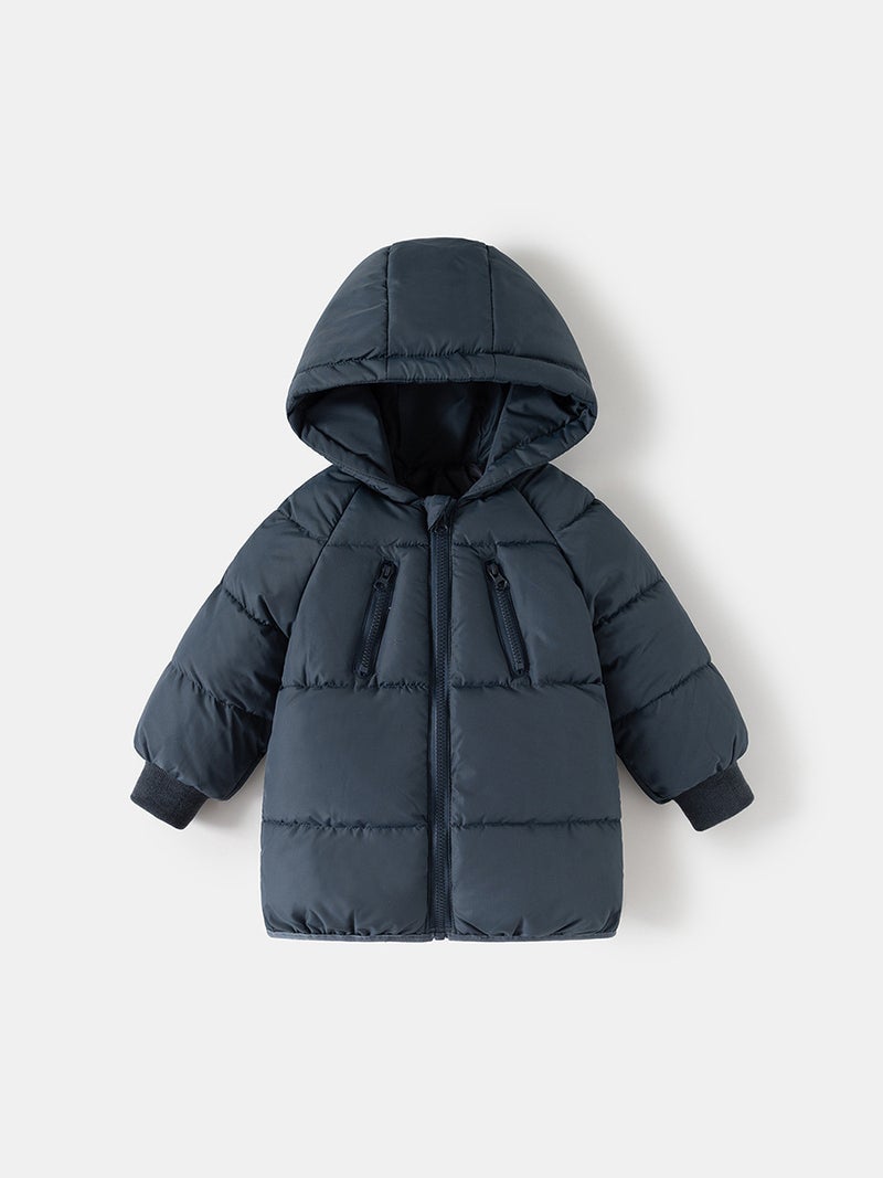 Children'S Cotton-Padded Clothing Korean Style Mid-Length Cotton-Padded Thickeneded Bread Clothing Kidsren'S Baby Hooded Jacket Cotton-Padded Jacket Trendy - Image 3