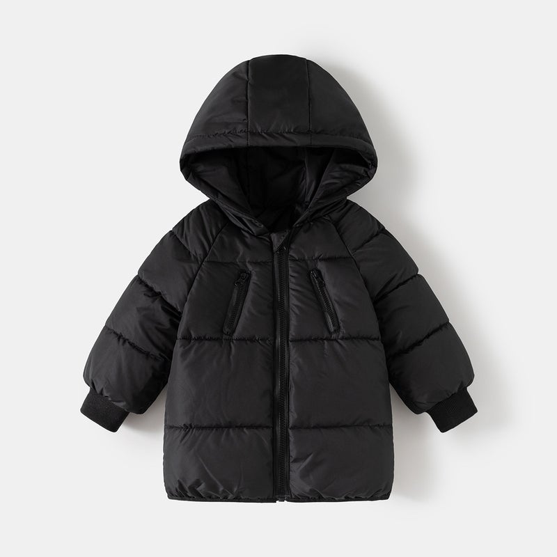 Children'S Cotton-Padded Clothing Korean Style Mid-Length Cotton-Padded Thickeneded Bread Clothing Kidsren'S Baby Hooded Jacket Cotton-Padded Jacket Trendy - Image 1
