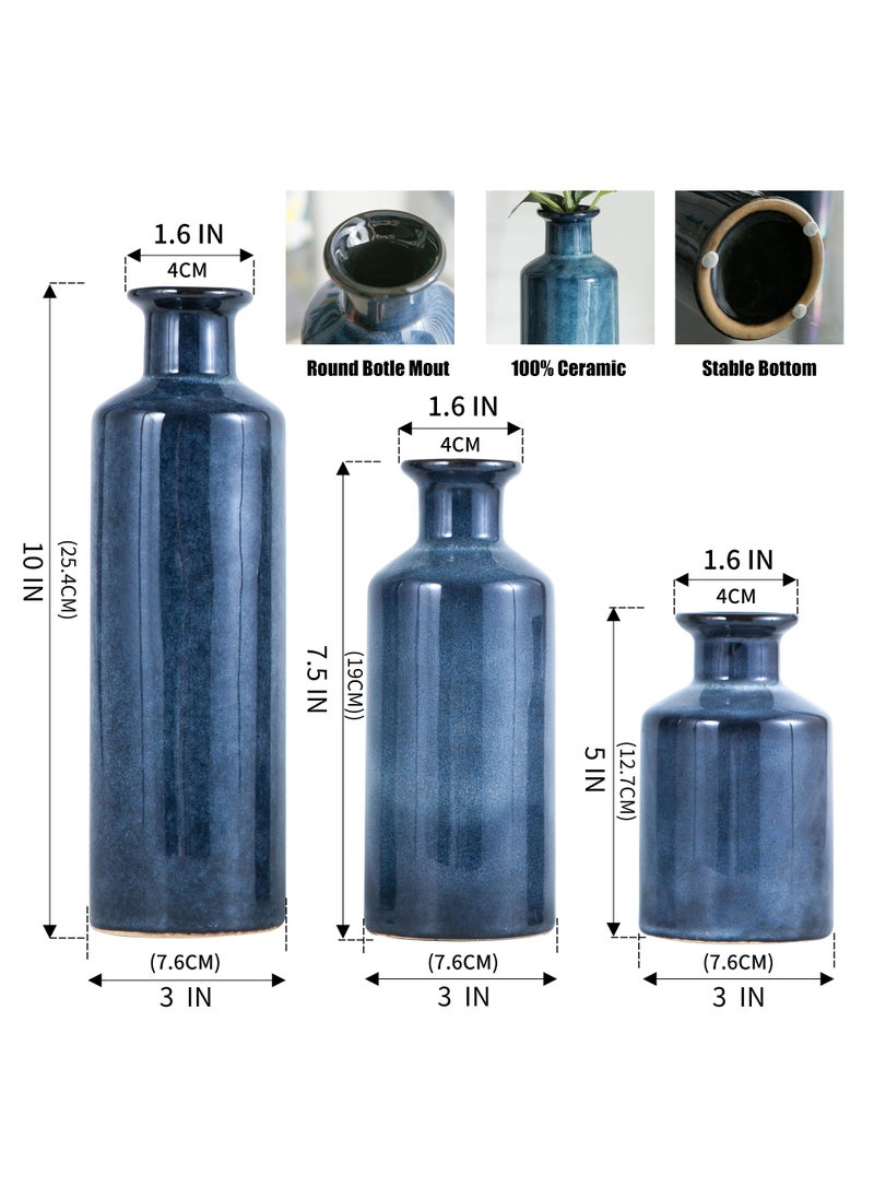 Mowtanco Mowtanco Blue Ceramic Vase Set of 3 Small Vases  Modern Farmhouse for Home Decor Bottles  Rustic Terracotta Vase Decorative Vases for Table Fireplaces Decor  Bookshelf  Living Room  - Image 2