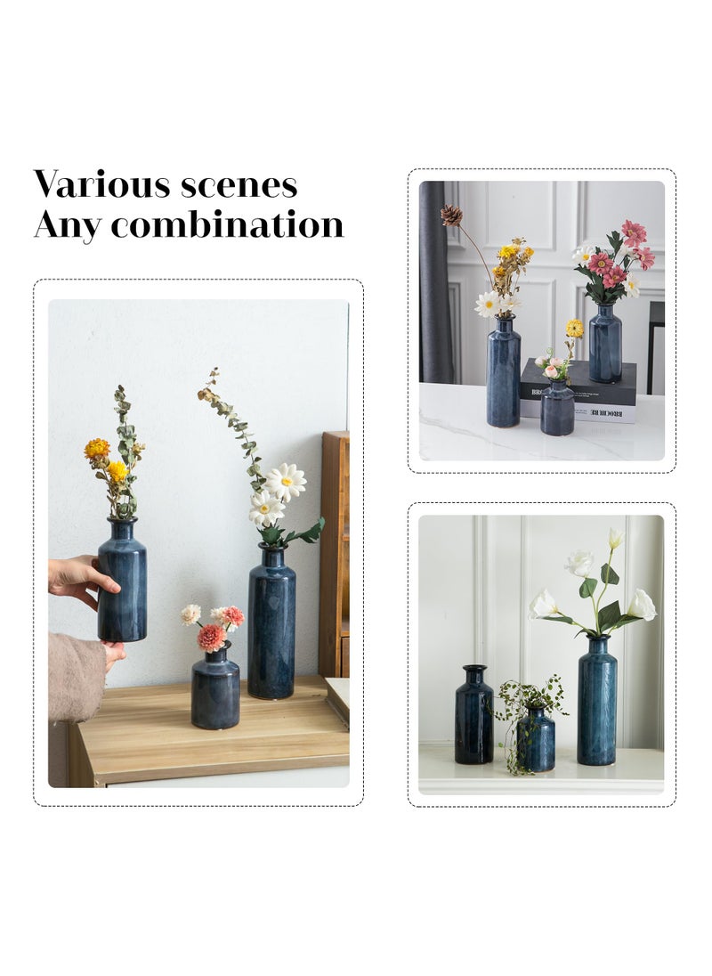 Mowtanco Mowtanco Blue Ceramic Vase Set of 3 Small Vases  Modern Farmhouse for Home Decor Bottles  Rustic Terracotta Vase Decorative Vases for Table Fireplaces Decor  Bookshelf  Living Room  - Image 5