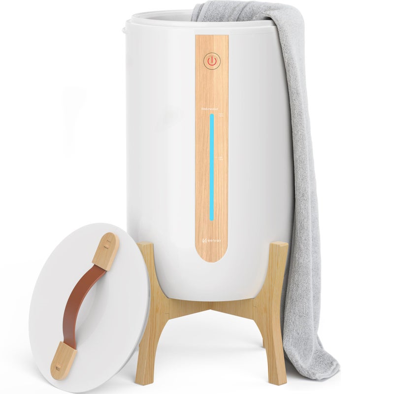 Keenray Towel Warmer for Bathroom with Wooden Stand, Towel Warmer Bucket with Heating Progress Bar, Fragrant Disc Holder, Auto Shut-Off Towel Bucket Fits Up to Two 40" x 70" Oversized Towels - Image 1