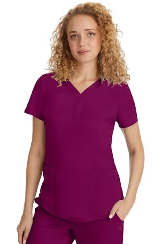 Healing Hands Scrub Tops for Women Two Pocket Y-Neck Womens Scrub Top Purple Label 2167 Jane Medium Wine - Image 5