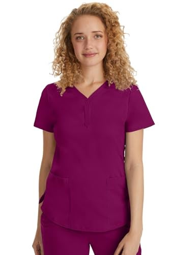 Healing Hands Scrub Tops for Women Two Pocket Y-Neck Womens Scrub Top Purple Label 2167 Jane Medium Wine - Image 2