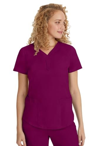 Healing Hands Scrub Tops for Women Two Pocket Y-Neck Womens Scrub Top Purple Label 2167 Jane Medium Wine - Image 3