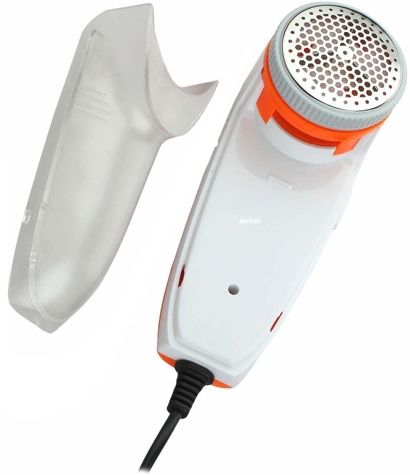 JEMEI Electric Lint Roller & Fur Remover - Ultimate Fabric Lint & Pill Remover for Woolen Clothes, Sweaters, Blankets, Jackets, Carpets & Curtains (White & Orange) - Portable & Versatile, Easy to Use - Image 2