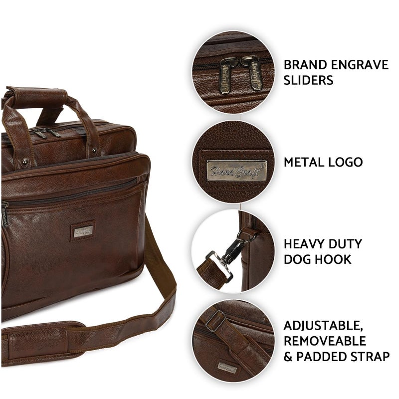 Hard Craft Messenger Office Laptop Bag for Men PU Leather Business Executive Briefcase Laptopbags Corporate Official Sling Side Shoulder File Spacious HandBag for Man Supports Laptop Upto 15.6 inches - Image 2
