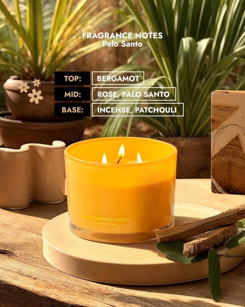 96NORTH Luxury Palo Santo Candle | Large 3 Wick Jar Candle | Up to 50 Hours Burning Time | 100% Natural Soy Wax | Relaxing Aromatherapy Aesthetic Candles | Housewarming Gift for Men and Women - Image 4