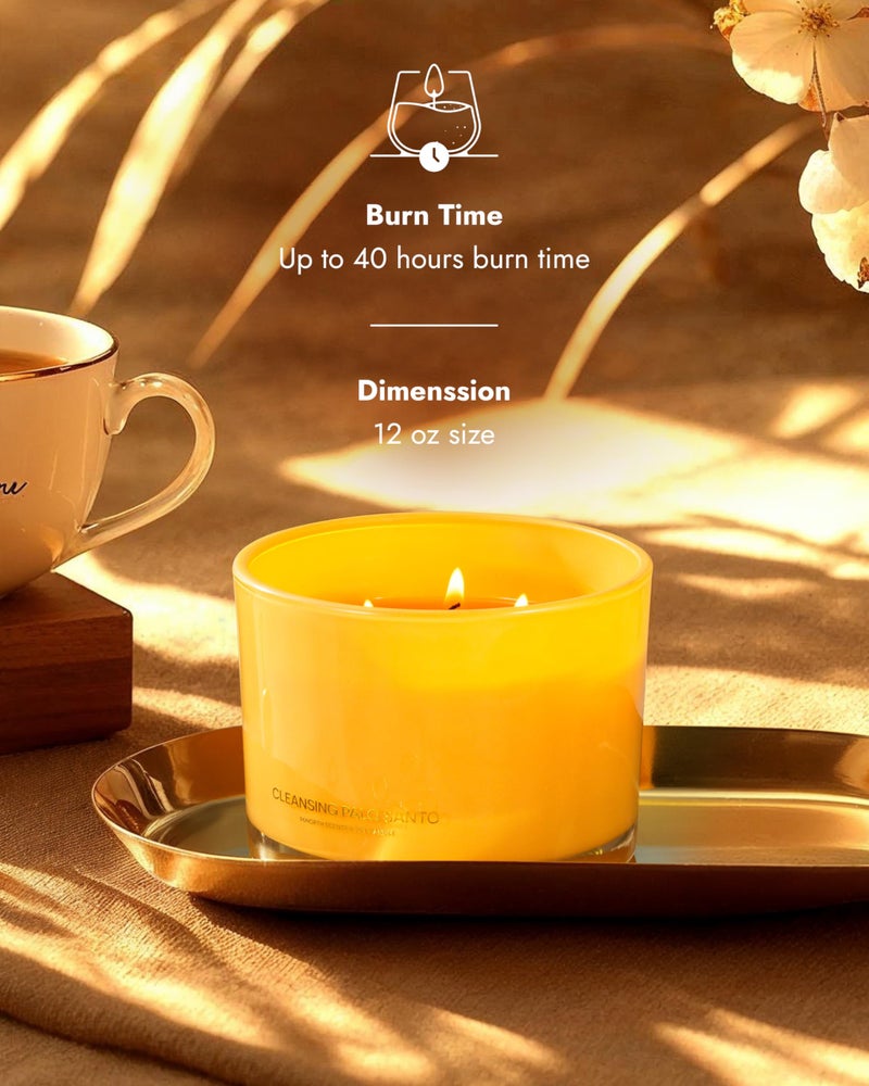 96NORTH Luxury Palo Santo Candle | Large 3 Wick Jar Candle | Up to 50 Hours Burning Time | 100% Natural Soy Wax | Relaxing Aromatherapy Aesthetic Candles | Housewarming Gift for Men and Women - Image 3