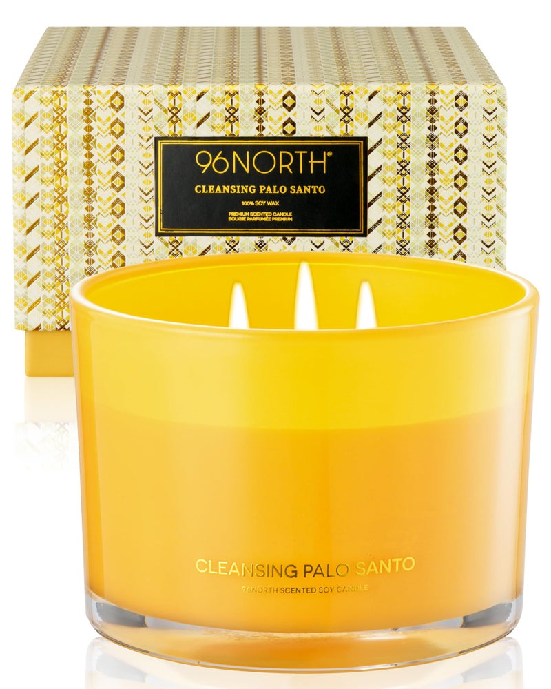 96NORTH Luxury Palo Santo Candle | Large 3 Wick Jar Candle | Up to 50 Hours Burning Time | 100% Natural Soy Wax | Relaxing Aromatherapy Aesthetic Candles | Housewarming Gift for Men and Women - Image 1