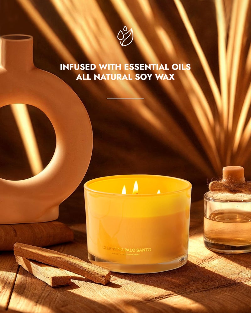 96NORTH Luxury Palo Santo Candle | Large 3 Wick Jar Candle | Up to 50 Hours Burning Time | 100% Natural Soy Wax | Relaxing Aromatherapy Aesthetic Candles | Housewarming Gift for Men and Women - Image 2