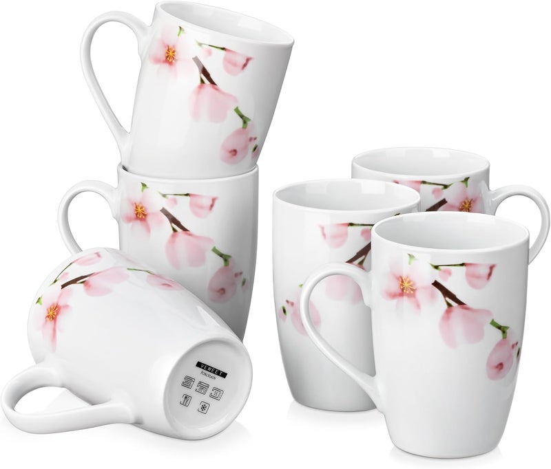 VEWEET Large Coffee Mugs Set of 6 16 OZ Coffee Cups Set with Handle Floral Mug Sets Ceramic Cup Set for Kitchen Microwave Dishwasher Safe Series ANNIE - Image 1