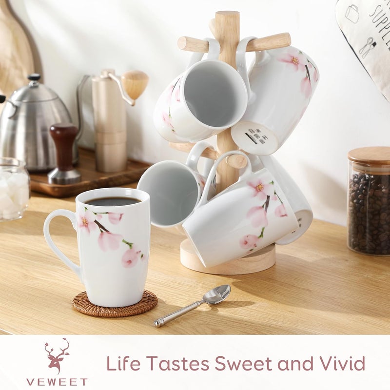 VEWEET Large Coffee Mugs Set of 6 16 OZ Coffee Cups Set with Handle Floral Mug Sets Ceramic Cup Set for Kitchen Microwave Dishwasher Safe Series ANNIE - Image 2