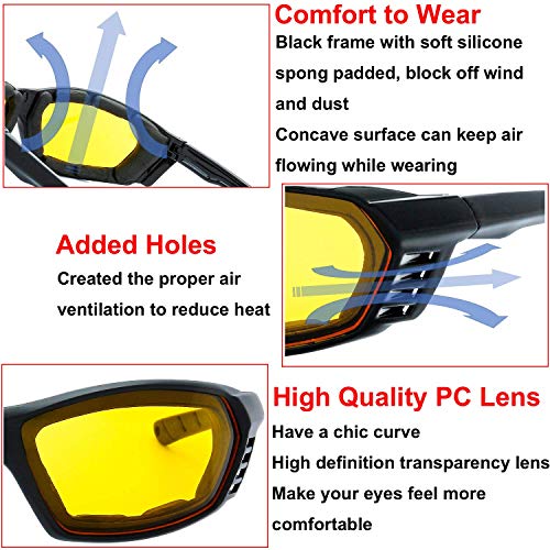 The Fresh Motorcycle Riding Glasses Padded Frame Lens Block 100% UVB for Outdoor Activity Sport (25-Shiny Black, Clear, Grey, & Green Mirror) - Image 4