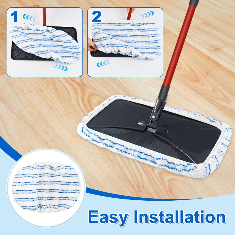 GFRED Microfiber Flat Mops for Floor Cleaning Ocedar Hardwood Floor 'N More Mop, Large Surface Dust Flat Mop with 2 Reusable Pads & 1 Extendable Handle, Washable Hardwood Floors Mopping to Dry and Wet Clean - Image 5