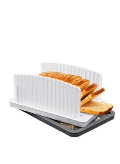 New Upgrade Bread Slicer for Homemade Bread, Manual Bread Slicer Guide with Adjustable Width, Sourdough Bread Slicer with Tray,  Foldable Cutting Guide with Crumb Tray, for Loaf, Bagel, Bun